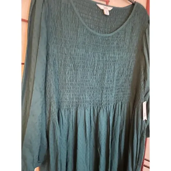 Croft & Barrow 2X Plus Green Long Sleeve Midi Dress NWT Modest Casual - Picture 6 of 8